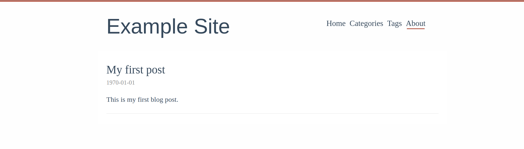 Example site with a single post